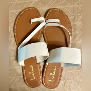 Lulus white sandles with tan flat heel. Size 10